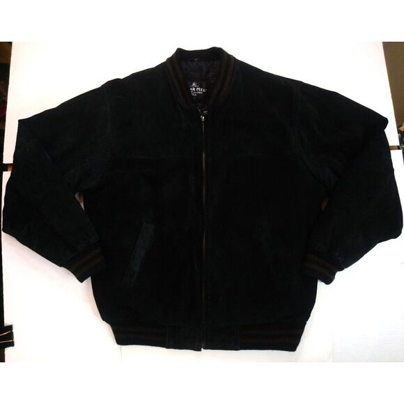 Vntg Jacket Men's Oscar Piel Perfect Leather Suede Jacket Small Black Zip Lined - Picture 3 of 8